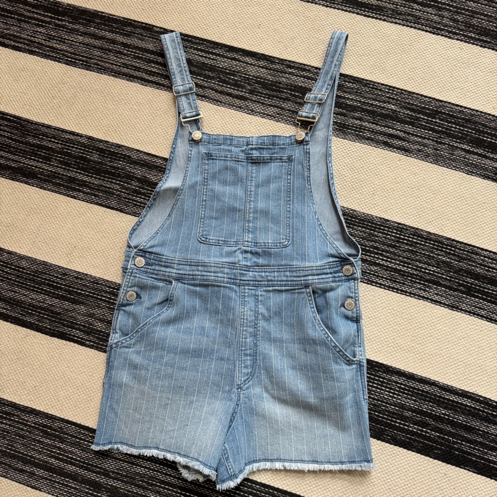 Rock &‎ Roll Overall Womens Stretchy Blue Stripe Short Denim Jumpsuit Size L